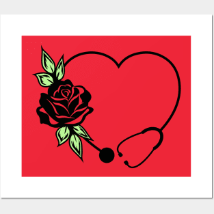 Doctor & Nurse Appreciation Floral Love Heart with Stethoscope Posters and Art